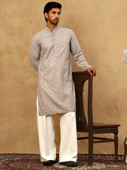 Men’s Cotton Chikankari Sequins Kurta Set ( JOKP PJ11W 5006Grey )
