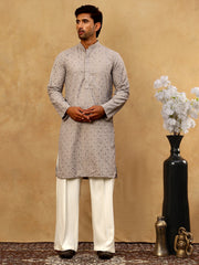 Men’s Cotton Chikankari Sequins Kurta Set ( JOKP PJ11W 5006Grey )