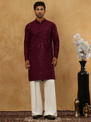 Men’s Cotton Chikankari Sequins Kurta Set ( JOKP PJ11W 5006Purple )