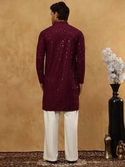 Men’s Cotton Chikankari Sequins Kurta Set ( JOKP PJ11W 5006Purple )