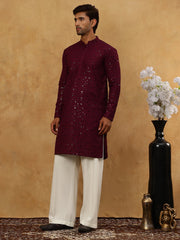 Men’s Cotton Chikankari Sequins Kurta Set ( JOKP PJ11W 5006Purple )