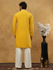 Silk Blend Embroidered Ethnic Kurta Pyjama Set ( JOKP PJ11W 5075Mustard )