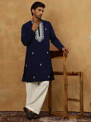 Silk Blend Embroidered Ethnic Kurta Pyjama Set ( JOKP PJ11W 5075Navy )