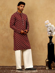 Viscose Rayon Embroidered Sequin Kurta Pyjama ( JOKP PJ11W 5127Maroon )