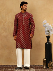 Viscose Rayon Embroidered Sequin Kurta Pyjama ( JOKP PJ11W 5127Maroon )
