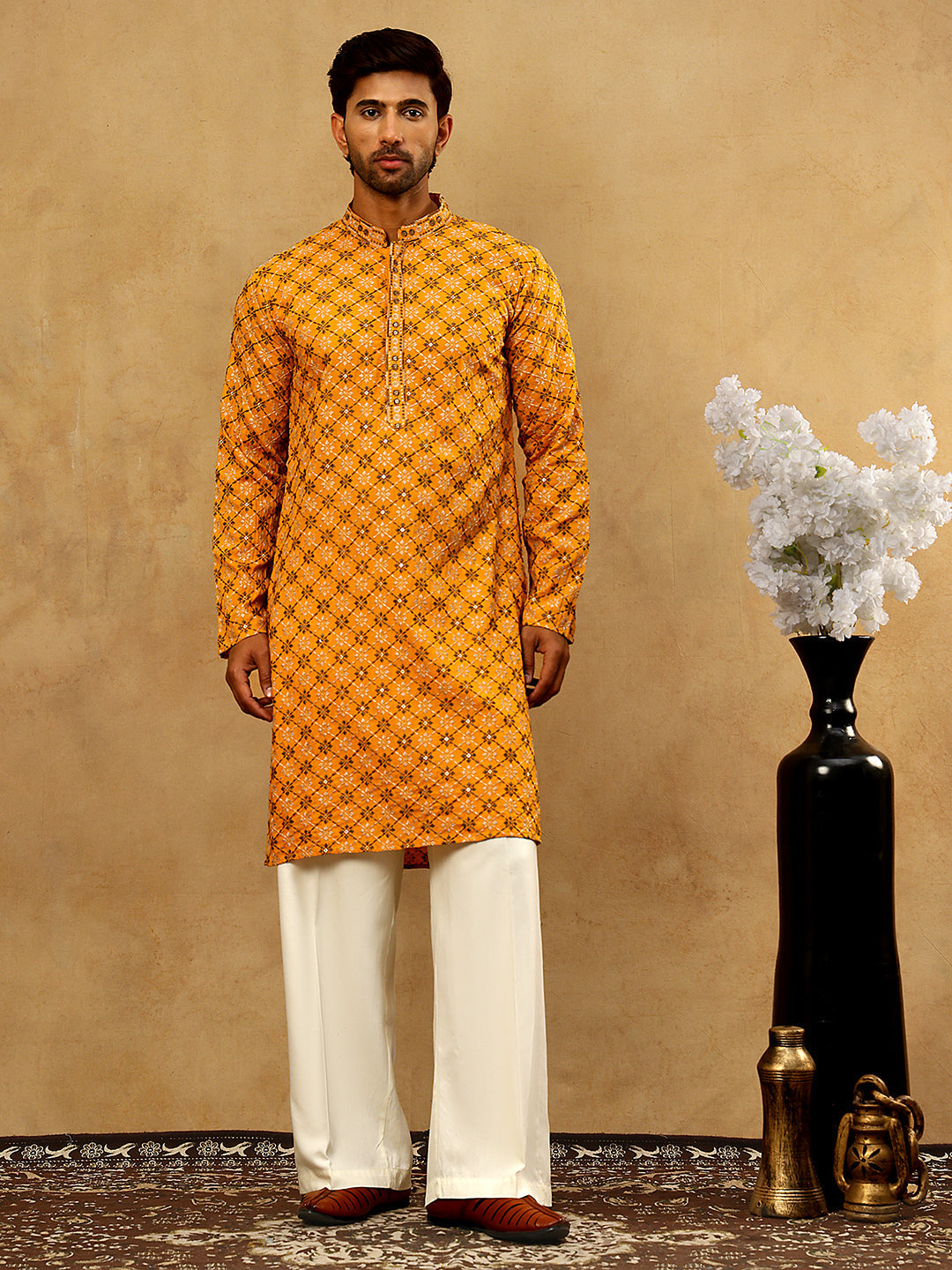 Viscose Rayon Embroidered Sequin Kurta Pyjama ( JOKP PJ11W 5127Mustard )