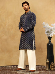 Viscose Rayon Embroidered Sequin Kurta Pyjama ( JOKP PJ11W 5127Navy )