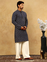 Viscose Rayon Embroidered Sequin Kurta Pyjama ( JOKP PJ11W 5127Navy )