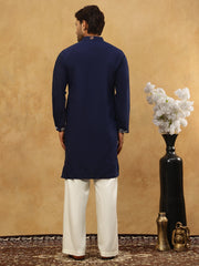 Silk Blend Floral Embroidered Kurta Pyjama Set ( JOKP PJ11W 5140Navy )