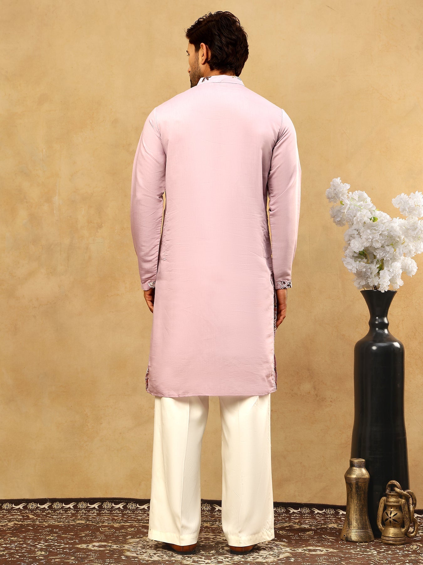 DesiQlo Men Embroidered Kurta Pyjama Set - Purple - JOKP_PJ11W_5140Pur