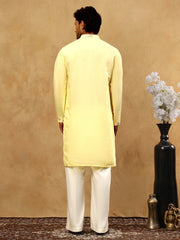 Silk Blend Floral Embroidered Kurta Pyjama Set ( JOKP PJ11W 5140Yellow )