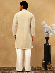 Men’s Chikankari Cotton Kurta Pyjama Set ( JOKP PJ11W 626Beige )