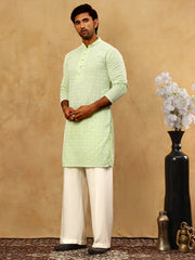 Men’s Chikankari Cotton Kurta Pyjama Set ( JOKP PJ11W 626Green )