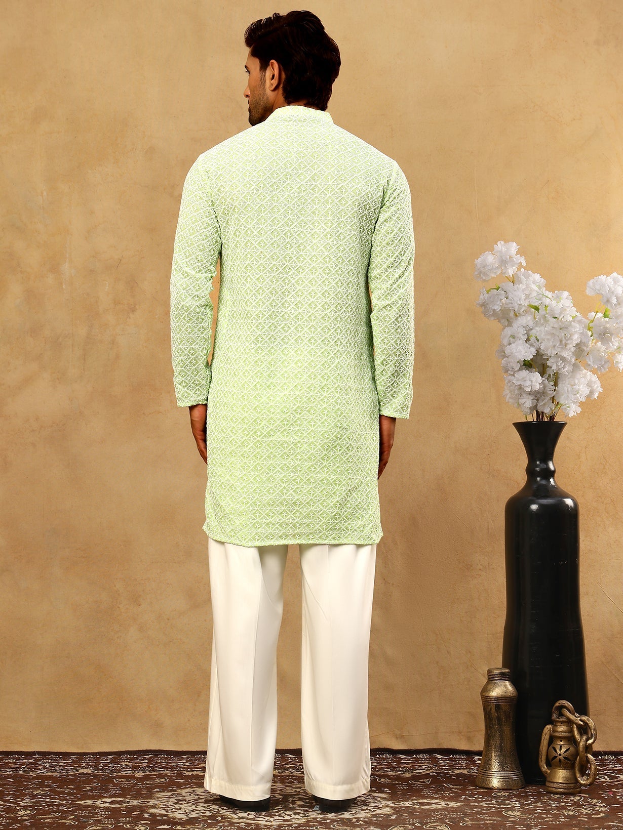 DesiQlo Men Embroidered Kurta Pyjama Set - Green - JOKP_PJ11W_626Green