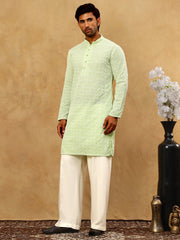 Men’s Chikankari Cotton Kurta Pyjama Set ( JOKP PJ11W 626Green )
