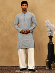Men’s Chikankari Cotton Kurta Pyjama Set ( JOKP PJ11W 626Grey )