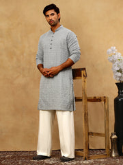 Men’s Chikankari Cotton Kurta Pyjama Set ( JOKP PJ11W 626Grey )