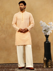 Men’s Chikankari Cotton Kurta Pyjama Set ( JOKP PJ11W 626Orange )