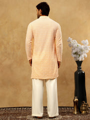 Men’s Chikankari Cotton Kurta Pyjama Set ( JOKP PJ11W 626Orange )