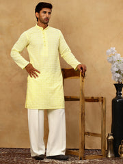 Men’s Chikankari Cotton Kurta Pyjama Set ( JOKP PJ11W 626Yellow )