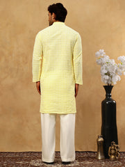 Men’s Chikankari Cotton Kurta Pyjama Set ( JOKP PJ11W 626Yellow )