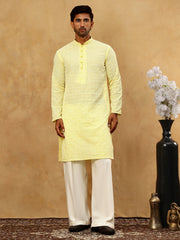 Men’s Chikankari Cotton Kurta Pyjama Set ( JOKP PJ11W 626Yellow )