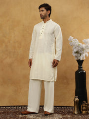 Chikankari Embroidered Kurta Pyjama Set ( JOKP PJ11W 640Cream )