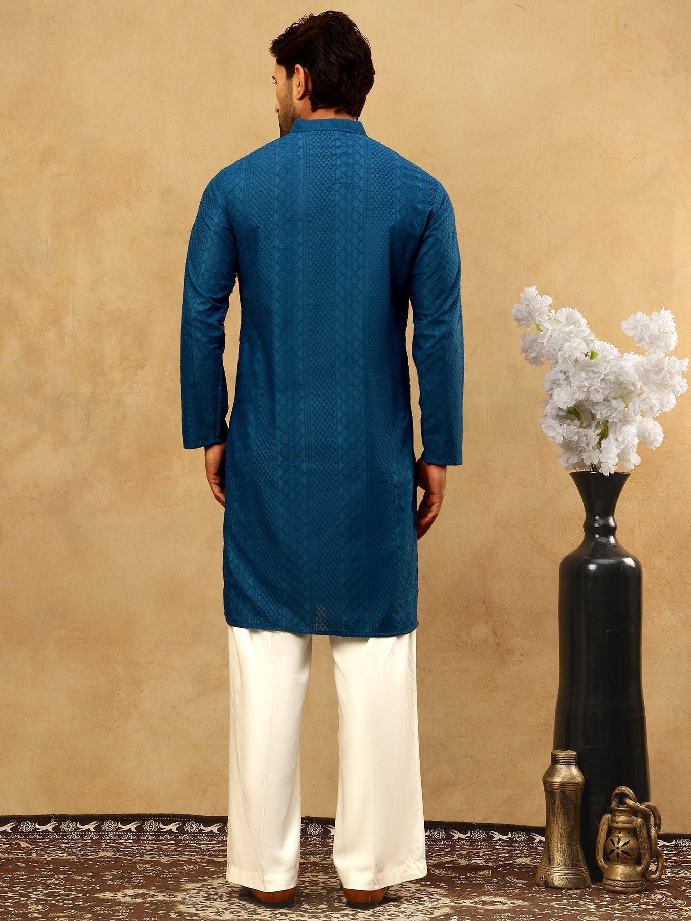 DesiQlo Men Embroidered Kurta Pyjama Set - Green - JOKP_PJ11W_640Teal_
