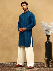 Chikankari Embroidered Kurta Pyjama Set ( JOKP PJ11W 640Teal )