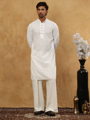 Chikankari Embroidered Kurta Pyjama Set ( JOKP PJ11W 640White )