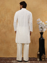 Chikankari Embroidered Kurta Pyjama Set ( JOKP PJ11W 640White )