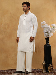 Chikankari Embroidered Kurta Pyjama Set ( JOKP PJ11W 640White )