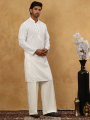 Chikankari Embroidered Kurta Pyjama Set ( JOKP PJ11W 640White )