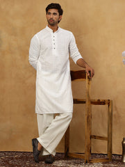 Chikankari Embroidered Kurta Pyjama Set ( JOKP PJ11W 640White )