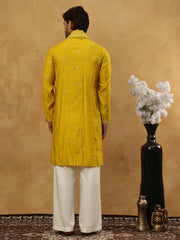 Silk Blend Embroidered Kurta Pyjama with Dupatta ( JOKP PJ11W D 5088Mustard )