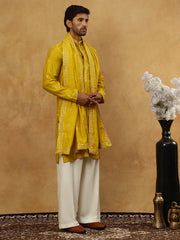 Silk Blend Embroidered Kurta Pyjama with Dupatta ( JOKP PJ11W D 5088Mustard )