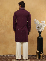Silk Blend Embroidered Kurta Pyjama with Dupatta ( JOKP PJ11W D 5088Purple )