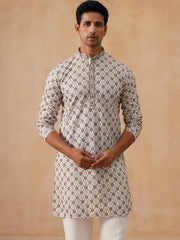Embroidered Kurta Pyjama Set For Men (JOKP PJ11-W 5127 White )