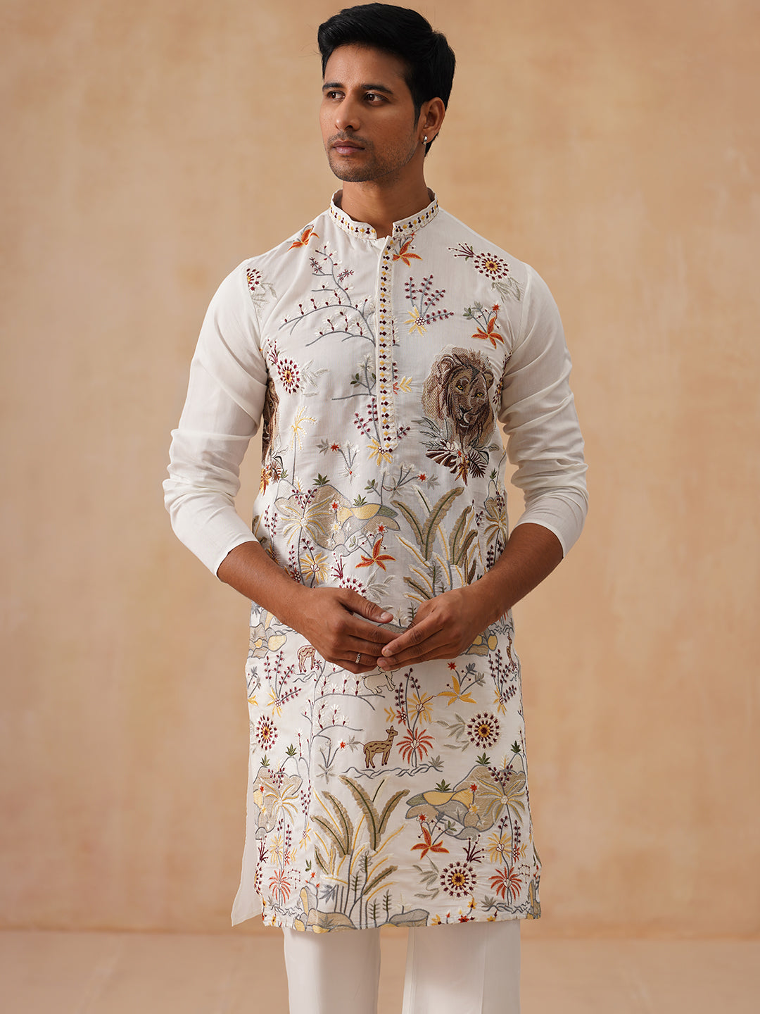 Floral Embroidered and Sequins Kurta Set (JOKP PJ11-W 5138 White )