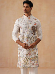 Floral Embroidered and Sequins Kurta Set (JOKP PJ11-W 5138 White )