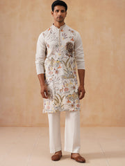 Floral Embroidered and Sequins Kurta Set (JOKP PJ11-W 5138 White )