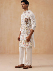 Floral Embroidered and Sequins Kurta Set (JOKP PJ11-W 5138 White )