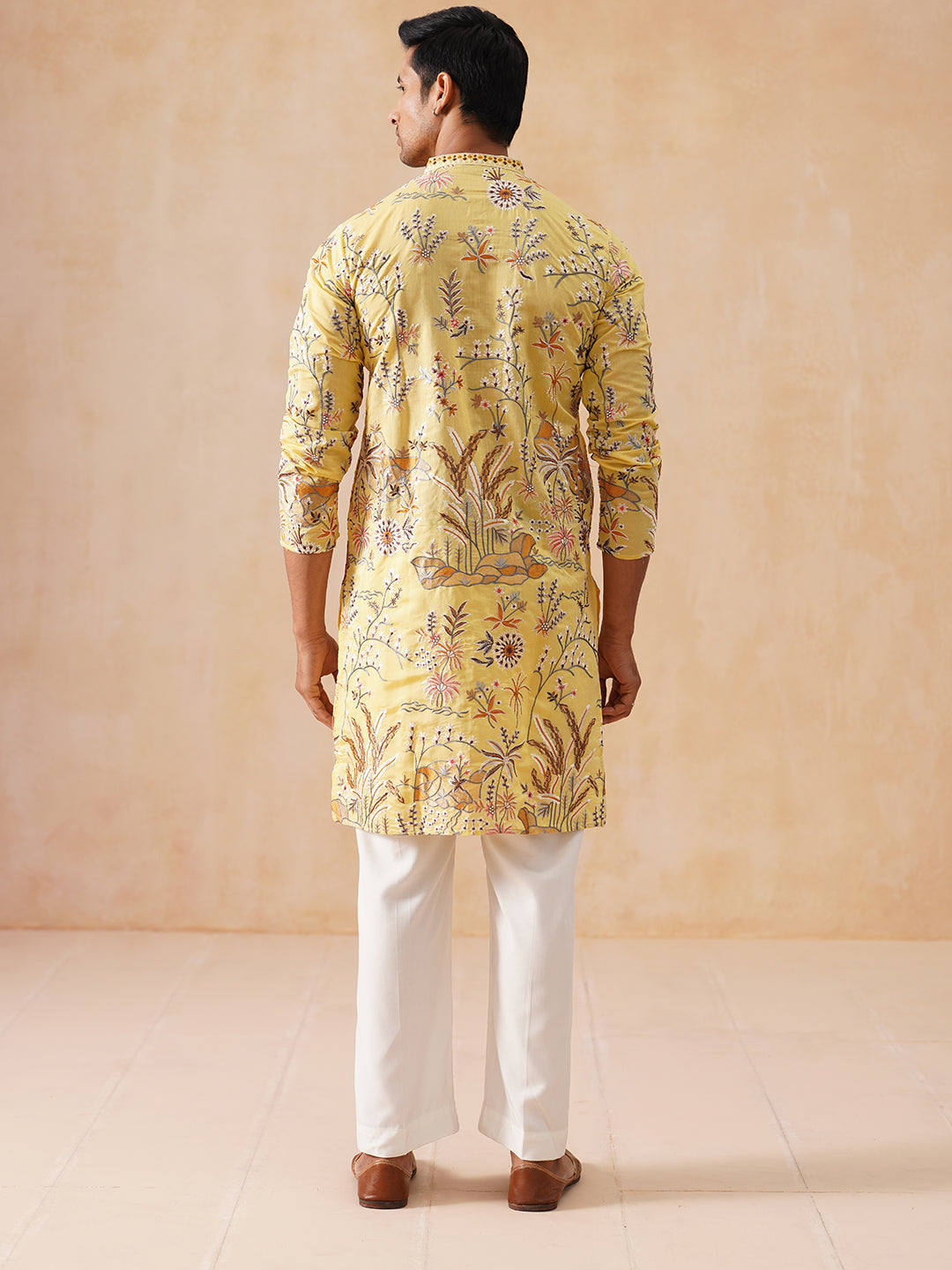 DesiQlo Men Embroidered Kurta Pyjama Set - Yellow - JOKP_PJ11-W_5156Ye