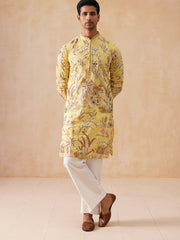 Floral Embroidered Straight Kurta Set (JOKP PJ11-W 5156 Yellow )
