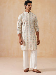 Embroidered and Sequins Kurta Pyjama Set for Men (JOKP PJ11-W 5161 White )