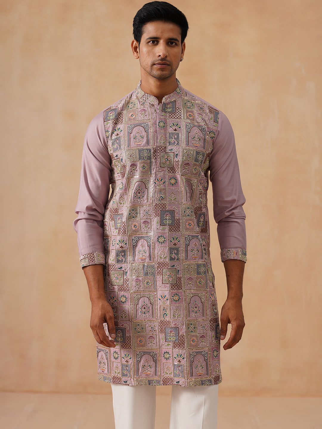 DesiQlo Men Embroidered Kurta Pyjama Set - Orange - JOKP_PJ11-W_5174Pe