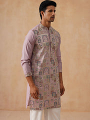 Embroidered Straight Kurta Set For Men ( JOKP PJ11-W 5174 PJ11-W 5174Peach )