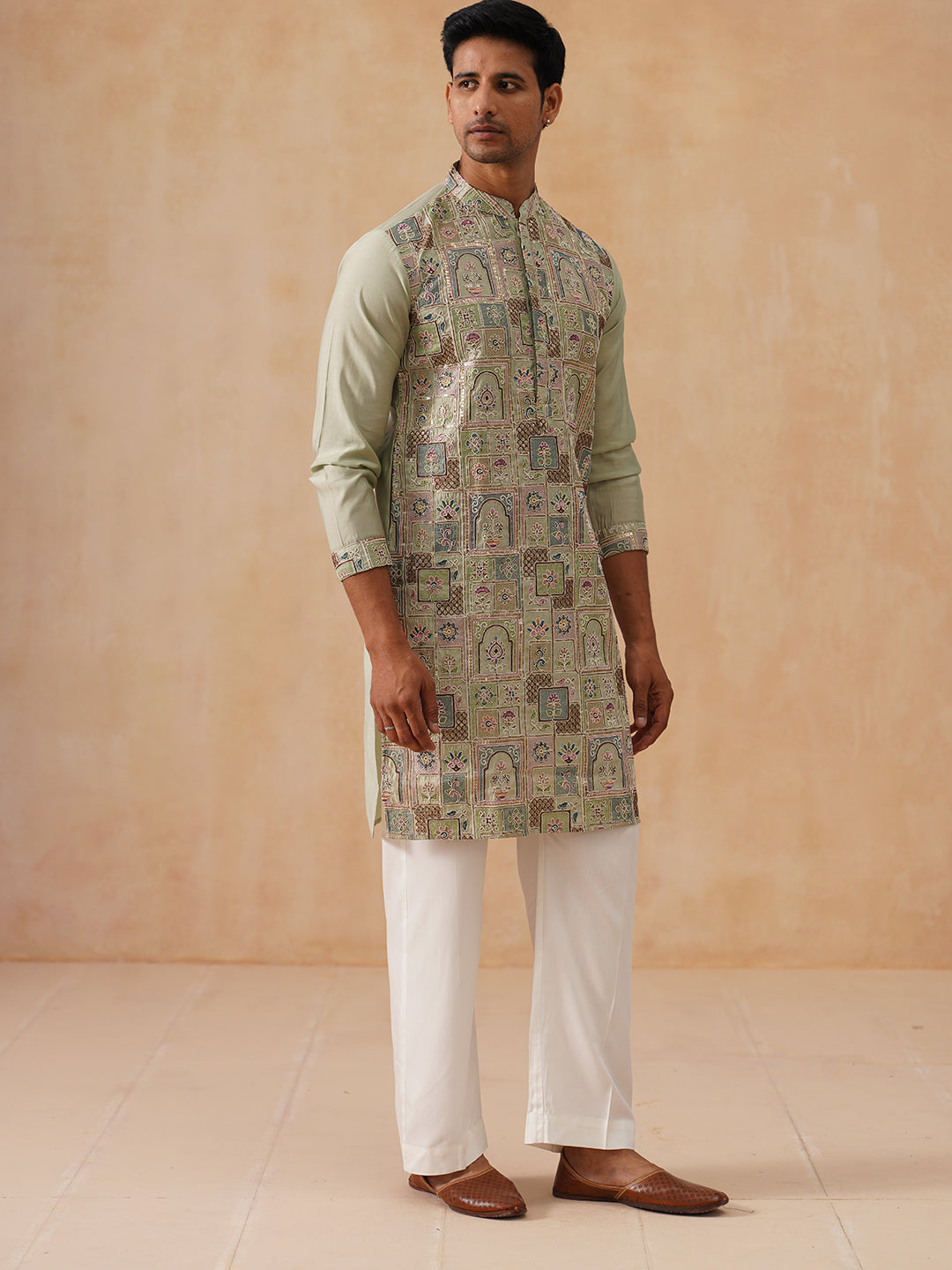 DesiQlo Men Embroidered Kurta Pyjama Set - Green - JOKP_PJ11-W_5174Pis