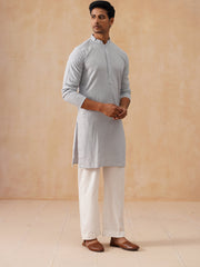 Embroidered & Sequence Kurta Pyjama for Men ( JOKP PJ11-W 5177 PJ11-W 5177Light-Grey )