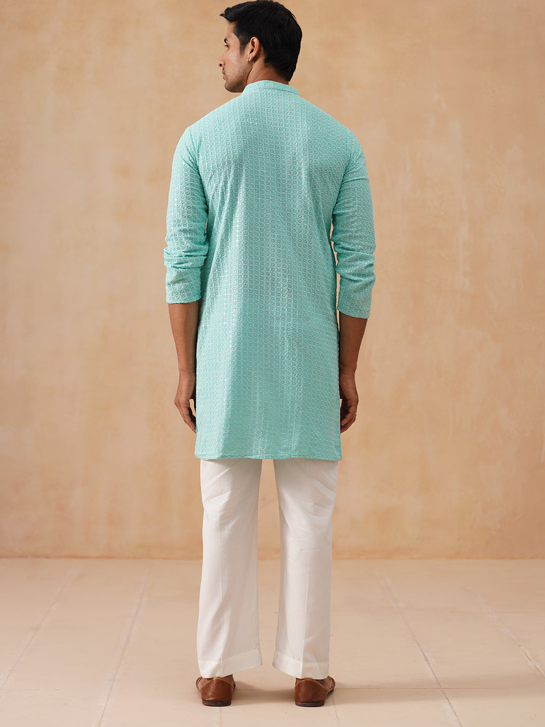 DesiQlo Men Embroidered Kurta Pyjama Set - Blue - JOKP_PJ11-W_5177Sky_